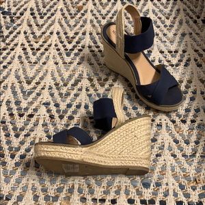 Navy Blue Wedge Sandals